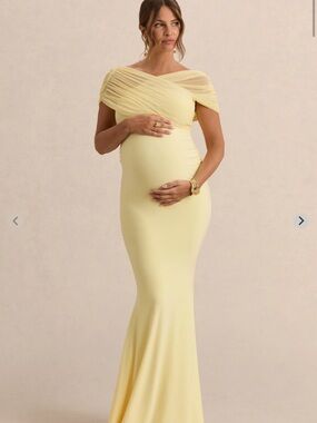 Club London Elin Lemon Bardot-Neck Maternity Maxi Dress